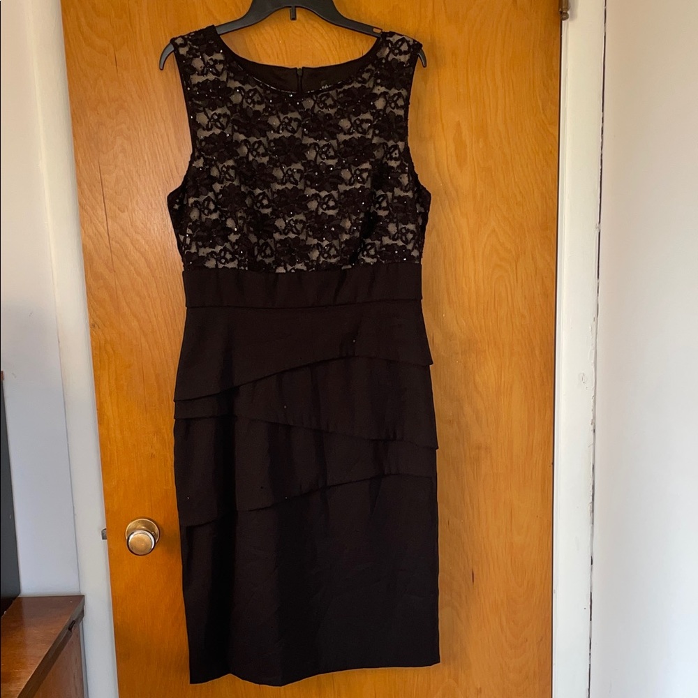 Connected Apparel Black Lace Midi Dress Size 14